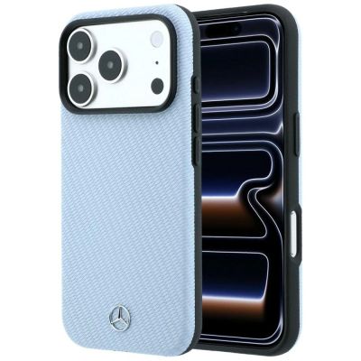 Etui Mercedes Leather Semi Wrap Wood Effect MagSafe na iPhone 17 Pro / 18 Pro - niebieskie