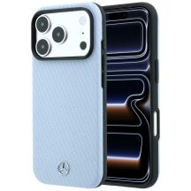 Etui Mercedes Leather Semi Wrap Wood Effect MagSafe na iPhone 17 Pro / 18 Pro - niebieskie