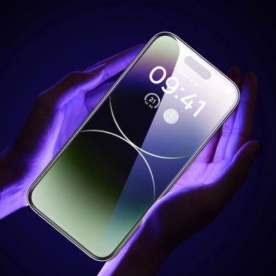10. Baseus szkło hartowane do iPhone 14 Pro na cały ekran z filtrem Anti Blue Light i osłoną na głośnik 0.3mm + ramka montażowa