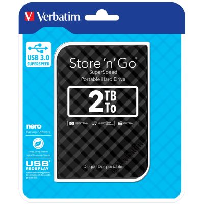 11. Verbatim Przenośny dysk twardy Store 'n' Go USB 3.0 Portable Hard Drive 2 TB — czarny
