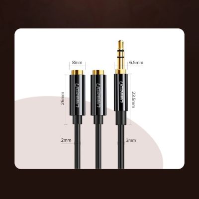 11. Ugreen kabel przewód rozdzielacz słuchawkowy 3,5 mm mini jack AUX 25cm czarny (20816)
