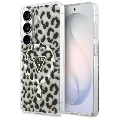 Etui Guess IML Leopard Print Triangle MagSafe na Samsung Galaxy S26 - czarne