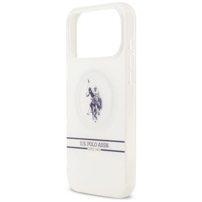 6. Etui US Polo DH and Bottom Stripe Logo MagSafe na iPhone 17 Pro Max - białe
