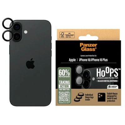 Szkło hartowane PanzerGlass Hoops Black Lens Protector na aparat do iPhone 16 / 16 Plus