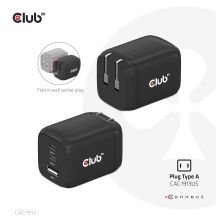 CLUB3D CAC-1913 ładowarka do urządzeń przenośnych Telefon komórkowy, Laptop, Smartfon, Uniwersalne Czarny Prąd przemienny Szybkie ładowanie Wewnętrzna