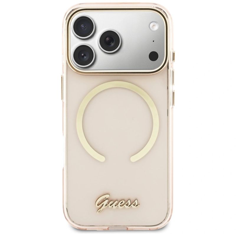 3. Etui Guess IML Script Metal MagSafe na iPhone 17 Pro - różowe