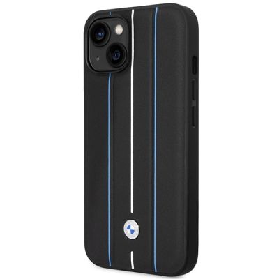 2. Etui BMW Leather Stamp Blue Lines na iPhone 14 - czarne