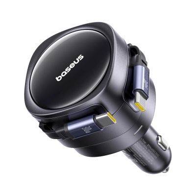 3. Ładowarka samochodowa Baseus Enjoyment Max 60W z dwoma zwijanymi kablami USB-C - czarna
