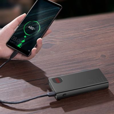 10. Baseus Adaman powerbank z szybkim ładowaniem 20000mAh 22.5W + kabel USB-A - USB-C 3A 0.3m czarny