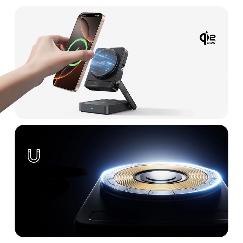 13. Ładowarka bezprzewodowa Baseus PicoGo AF21 3w1 Qi2.2 35W z kablem USB-C 1m - czarna