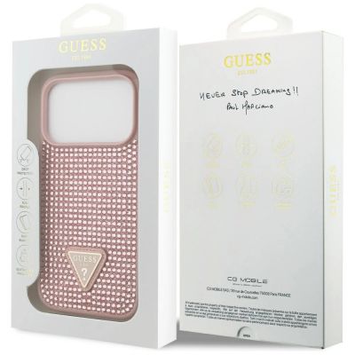8. Etui Guess Rhinestone Triangle Logo na iPhone 17 Pro - różowe