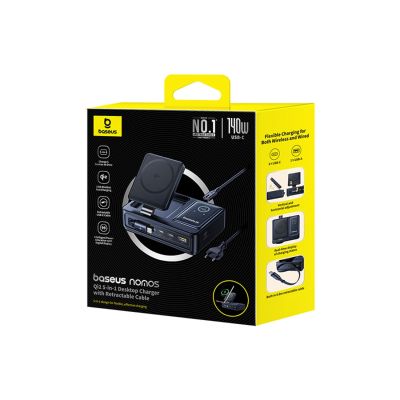 7. Stacja ładująca Baseus NOMOS 140W Qi2 5w1 bezprzewodowa ze zwijanym kablem USB-C i wyświetlaczem cyfrowym - czarna