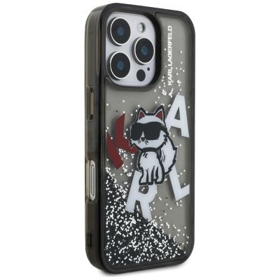 4. Etui Karl Lagerfeld Liquid Glitter Choupette Logo na iPhone 16 Pro - czarne