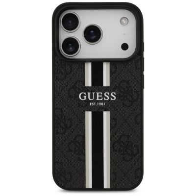 3. Etui Guess 4G Printed Stripes MagSafe na iPhone 17 Pro - czarne