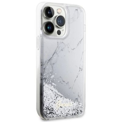 4. Etui Guess Liquid Glitter Marble na iPhone 14 Pro Max - białe