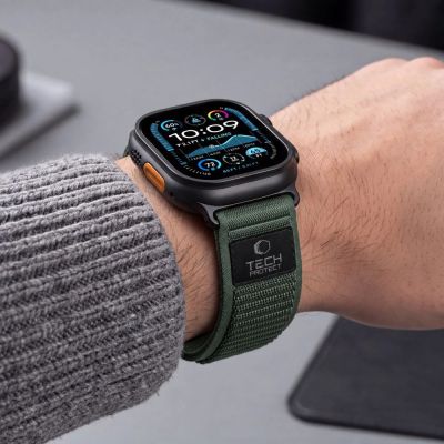 7. Pasek Tech-Protect Nylon Elite na Apple Watch 44 / 45 / 46 / 49 mm - zielono-pomarańczowy