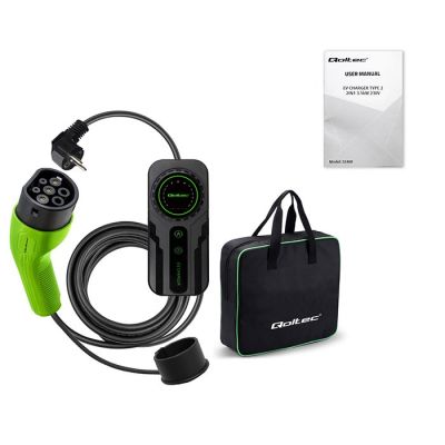 18. Qoltec Mobilna ładowarka do samochodu elektrycznego EV z regulacją 2w1 Typ2 SCHUKO 3.5kW 230V LCD Przenośna Wallbox 5m