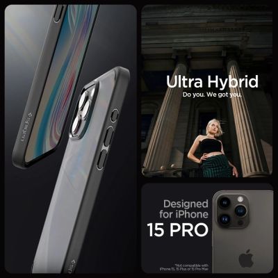 12. Etui Spigen Ultra Hybrid na iPhone 15 Pro - przezroczysto-czarne