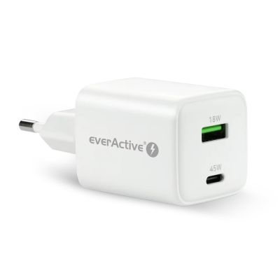 5. EVERACTIVE ŁADOWARKA SIECIOWA GAN 1 X USB ORAZ 1 X USB-C QUICK CHARGE 4.0 45W BIAŁA SC-450Q
