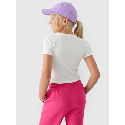 2. T-shirt gładki dziewczęcy 4F 4FJRSS24TTSHF2053-11S