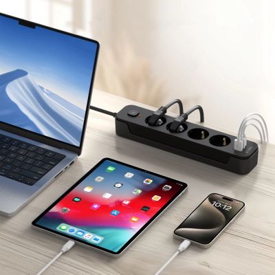 6. Listwa zasilająca Tech-Protect PCL4X3 4 gniazda 240V + 2xUSB-A + 1xUSB-C 200 cm - czarna