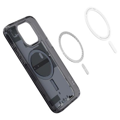 7. Etui Spigen Ultra Hybrid Mag z MagSafe na iPhone 15 Pro - ciemnoszare (wzór Zero One)