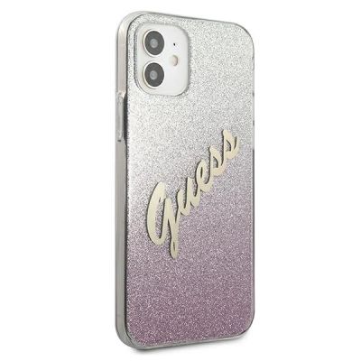 4. Etui Guess Glitter Gradient Script na iPhone 12 mini - różowe