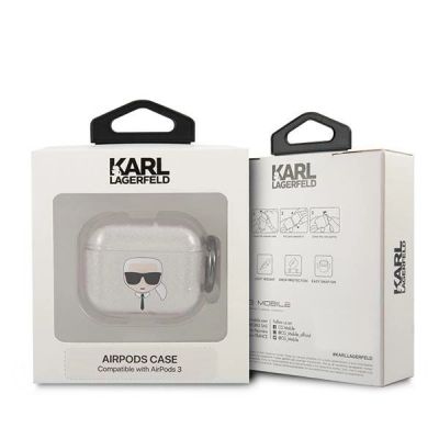 3. Etui Karl Lagerfeld Glitter Karl's Head na AirPods 3 - srebrne