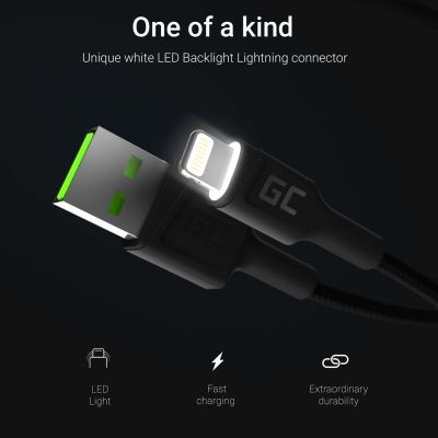 3. GREEN CELL KABEL KABGC05 KABEL GREEN CELL GC RAY USB - LIGHTNING 120CM, BIAŁY LED, SZYBKIE ŁADOWANIE
