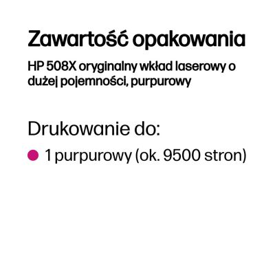 8. HP 508X oryginalny wkład laserowy o dużej pojemności, purpurowy