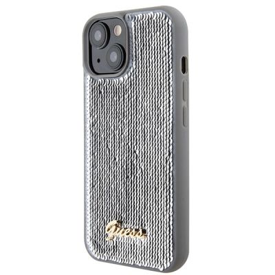2. Etui Guess Sequin Script Metal na iPhone 15 - srebrne