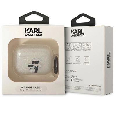 3. Etui Karl Lagerfeld Glitter Karl&Choupette na AirPods Pro - przezroczyste