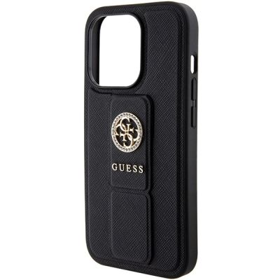 5. Etui Guess Grip Stand 4G Saffiano Strass na iPhone 15 Pro Max - czarne
