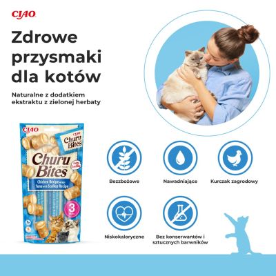 2. Przysmak CHURU Bites Tuńczyk&Przegrzebki kot 3x10g