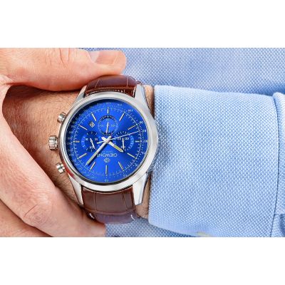 5. Zegarek Męski Giewont Chronograph Sapphire Srebrno Niebieski GW7650-A5