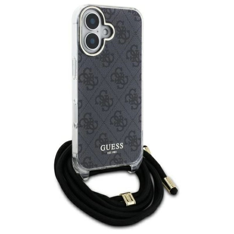 7. Etui Guess Crossbody Cord 4G Print ze smyczą na iPhone 16 Pro - czarne