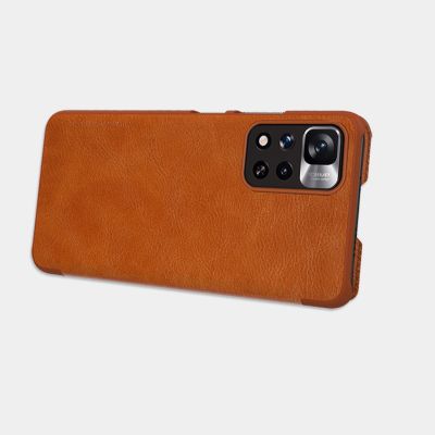 12. Nillkin Qin Case etui do Xiaomi Redmi Note 11 Pro+ (China) / Redmi Note 11 Pro (China) / Mi11i HyperCharge osłona na aparat kabura pokrowiec obudowa z klapką brązowy