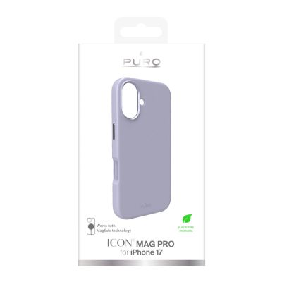2. Etui silikonowe Puro Icon Mag Pro Liquid Silicone na iPhone 17 kompatybilne z MagSafe, z ochroną aparatu i aluminiowymi przyciskami - lawendowe