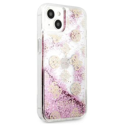 4. Etui Guess Peony Liquid Glitter na iPhone 13 mini - różowe