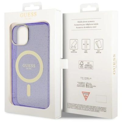 8. Etui Guess Glitter Gold MagSafe na iPhone 14 Plus - purpurowe