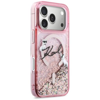4. Etui Karl Lagerfeld Liquid Glitter Karl Script Logo MagSafe na iPhone 17 Pro - różowe