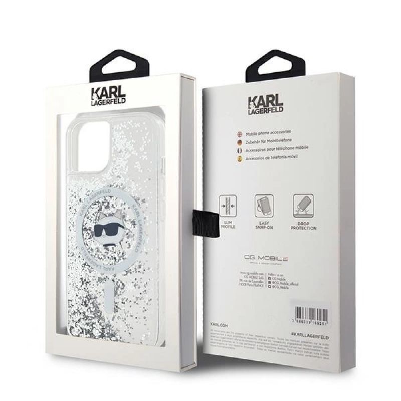 8. Etui Karl Lagerfeld Liquid Glitter Choupette Head MagSafe na iPhone 15 / 14 / 13 - przezroczyste