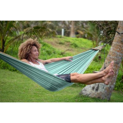 3. Ticket To The Moon TRAVEL HAMMOCK - Original Hamak wiszący 2 os. Nylon Ciemny Zielony, Jasny Szary