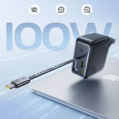 9. Ładowarka sieciowa Baseus EnerCore CJ11 100W z portami USB-A oraz USB-C i ze zwijanym kablem USB-C - czarna
