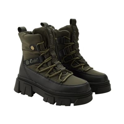 6. Lee Cooper buty zimowe damskie khaki ocieplane botki na zamek