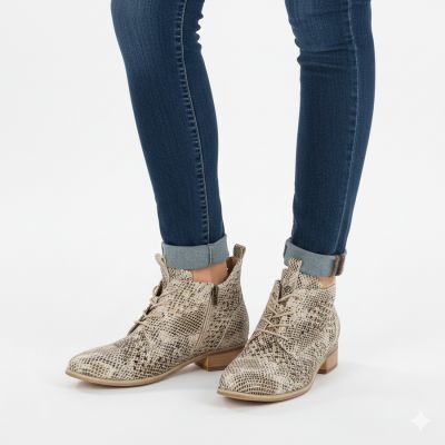 5. Botki damskie ażurowe wężowe beżowe Potocki SZ12091