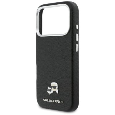 6. Etui Karl Lagerfeld Karl & Choupette Head Pins Saffiano MagSafe na iPhone 17 Pro Max - czarne