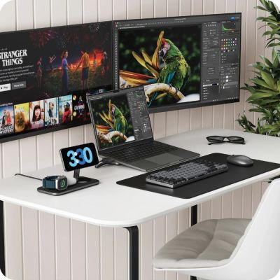 5. Satechi Qi2 Trio Wireless Charging Pad - magnetyczna ładowarka bezprzewodowa do trzech urządzeń (AppleWatch 5W, AirPods 5W, Qi2 15W), kabel 1m, ładowarka sieciowa 45W oraz wymienne wtyczki UK i EU w zestawie (space gray)
