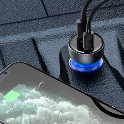 9. Ładowarka samochodowa Baseus Particular 65W USB-A USB-C QC PPS z wyświelaczem cyfrowym - ciemnoszara