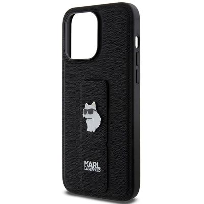 6. Etui Karl Lagerfeld Gripstand Saffiano Choupette Pins na iPhone 13 Pro / 13 - czarne
